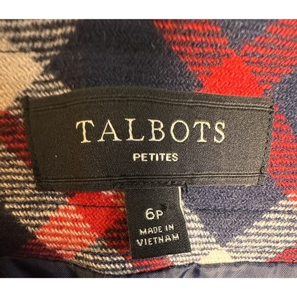 Talbots Wool Blend Mini Skirt Sz 6 P Red White Preppy Academia Blue Plaid Lined - Picture 2 of 11